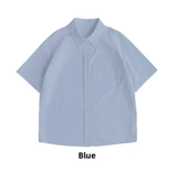 Women’s Loose Casual Short Sleeve Button-Up Shirt – Solid Color Summer Blouse, Minimalist & Versatile Basic Top