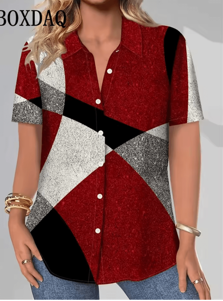 Women’s Retro Floral Print Short Sleeve Shirt – Casual Loose Button-Up Blouse with Lapel Collar