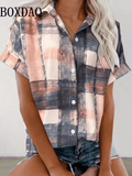 Women’s Retro Floral Print Short Sleeve Shirt – Casual Loose Button-Up Blouse with Lapel Collar