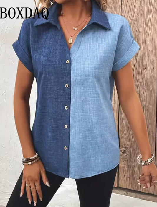 Women’s Retro Floral Print Short Sleeve Shirt – Casual Loose Button-Up Blouse with Lapel Collar