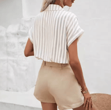 Elegant Striped Shirt for Women – 2025 Spring Summer Lapel Blouse, Single-Breasted Vintage-Inspired Casual Top