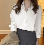 Blue Long Sleeve Women’s Shirt – Slimming Loose Fit, Hong Kong Style Outerwear for Spring & Autumn