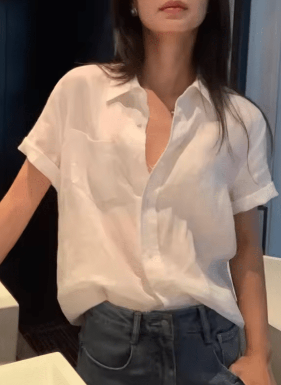 Women’s Linen Short Sleeve Shirt – Casual Loose Fit, Summer Button-Up Top for Commuting & Everyday Style