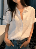 Women’s Linen Short Sleeve Shirt – Casual Loose Fit, Summer Button-Up Top for Commuting & Everyday Style