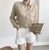 Korean Chic Women’s Summer Shirt – Ice Cream Color, Lightweight Long Sleeve, Slim Fit, Sun Protection, Polo Collar