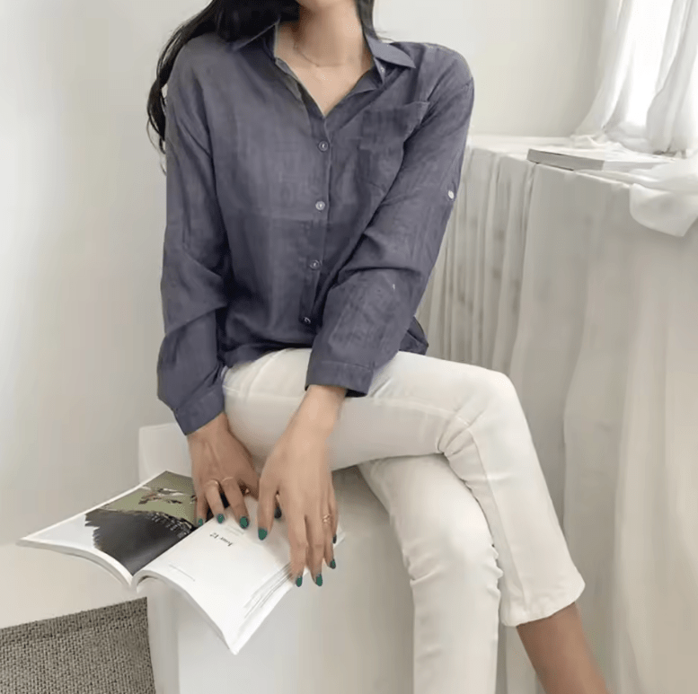Korean Chic Women’s Summer Shirt – Ice Cream Color, Lightweight Long Sleeve, Slim Fit, Sun Protection, Polo Collar