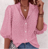 Loose Women’s Summer Shirt – Half Sleeve, Button-Decorated, Flock Pattern, Fashionable Cardigan-Style for Commuting