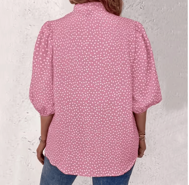 Loose Women’s Summer Shirt – Half Sleeve, Button-Decorated, Flock Pattern, Fashionable Cardigan-Style for Commuting