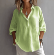 Women’s Linen V-Neck Shirt – Loose Long Sleeve, Button-Up, Pure Color, Casual & Comfortable Fit for Spring/Summer