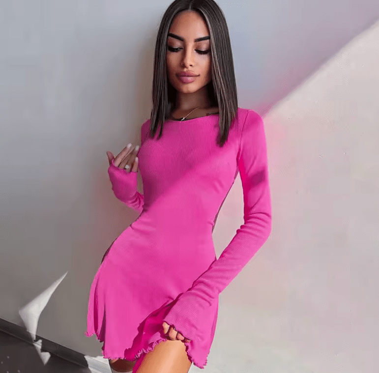Women’s Elegant V-Neck Long Sleeve Mini Dress – Slim Fit, Solid Black, Sexy Spring Short Dress for Party, Date Night, or Casual Chic Outfits