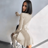 Women’s Elegant V-Neck Long Sleeve Mini Dress – Slim Fit, Solid Black, Sexy Spring Short Dress for Party, Date Night, or Casual Chic Outfits