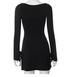 Women’s Sexy Black Bodycon Mini Dress – Long Sleeve, Square Neck, High Waist with Side Slit – Slim Fit Solid Color Club Dress for Night Out or Party
