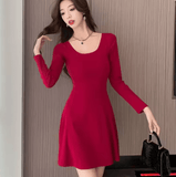 Women’s Slim Fit A-Line Mini Dress – Hebe Style, U-Neck, Long Sleeve, High Waist Black Dress for Sexy & Elegant Looks