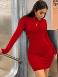 Women’s Slim Fit Long Sleeve Bodycon Mini Dress – Turtleneck, Ruched Pleated Solid Color Party Dress | Sexy Short Evening Clubwear Outfit
