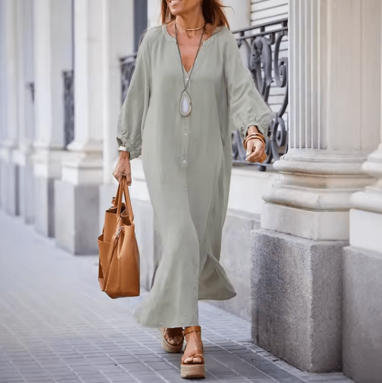Women’s Summer 2025 Cotton Linen Shirt Dress – Casual Long Sleeve Button-Up Cardigan Style Top | Lightweight & Breathable One-Piece Outfit
