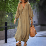 Women’s Summer 2025 Cotton Linen Shirt Dress – Casual Long Sleeve Button-Up Cardigan Style Top | Lightweight & Breathable One-Piece Outfit