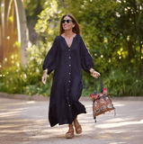 Women’s Summer 2025 Cotton Linen Shirt Dress – Casual Long Sleeve Button-Up Cardigan Style Top | Lightweight & Breathable One-Piece Outfit