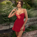 Women’s Sexy Red Lace-Up Mini Dress – Y2K Backless Strapless Party Club Dress with Hollow-Out Details | Elegant Strap Bodycon Outfit