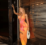 Women’s 2025 Printed Cut-Out Slim Fit Dress – Sleeveless Backless Bodycon Flower Print Wrap Hip Midi Dress | Elegant Plant-Inspired Evening Look