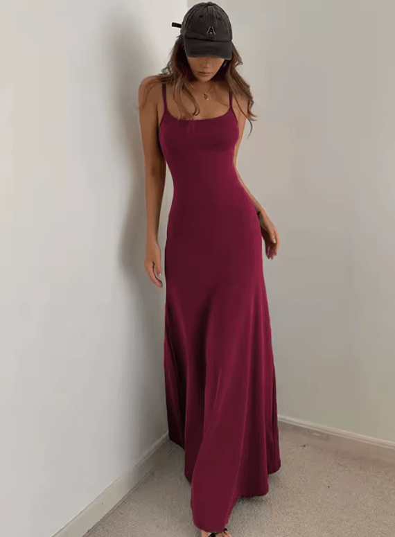 Women’s Elegant Slim-Fit Halter Neck Midi Dress – Sexy Bodycon Long Summer Dress with Spaghetti Straps | Beach Party & Evening Wear