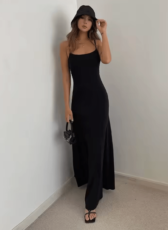 Women’s Elegant Slim-Fit Halter Neck Midi Dress – Sexy Bodycon Long Summer Dress with Spaghetti Straps | Beach Party & Evening Wear
