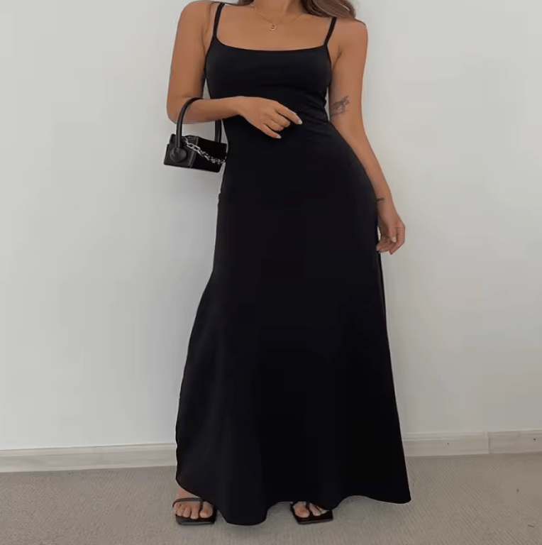 Women’s Elegant Slim-Fit Halter Neck Midi Dress – Sexy Bodycon Long Summer Dress with Spaghetti Straps | Beach Party & Evening Wear