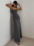 Women’s Elegant Slim-Fit Halter Neck Midi Dress – Sexy Bodycon Long Summer Dress with Spaghetti Straps | Beach Party & Evening Wear