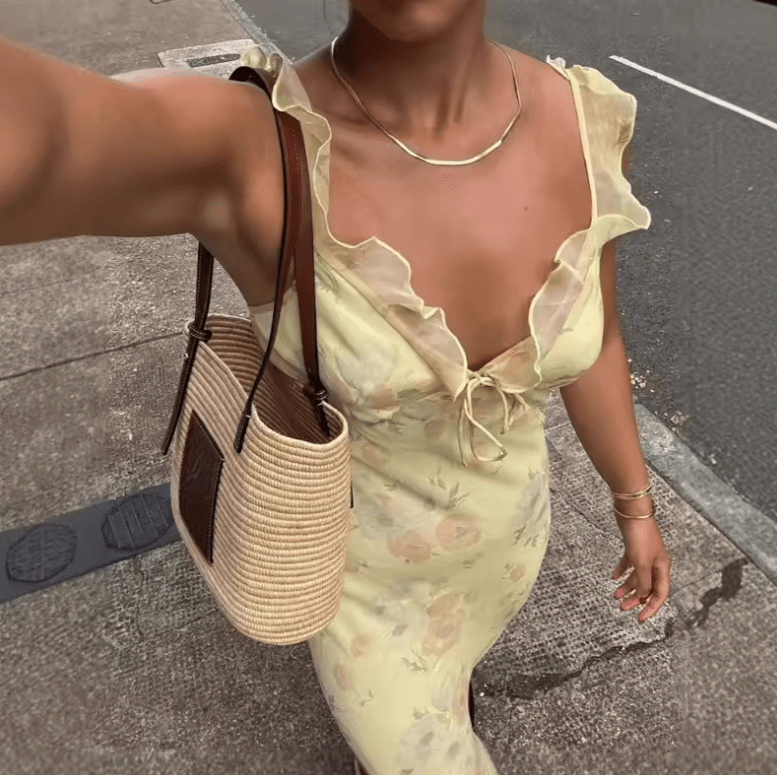 Women’s Sexy Floral Print Summer Dress – Sleeveless Backless Slim Fit Low-Cut Sling Dress | 2025 Beach Vacation Sundress Vestido