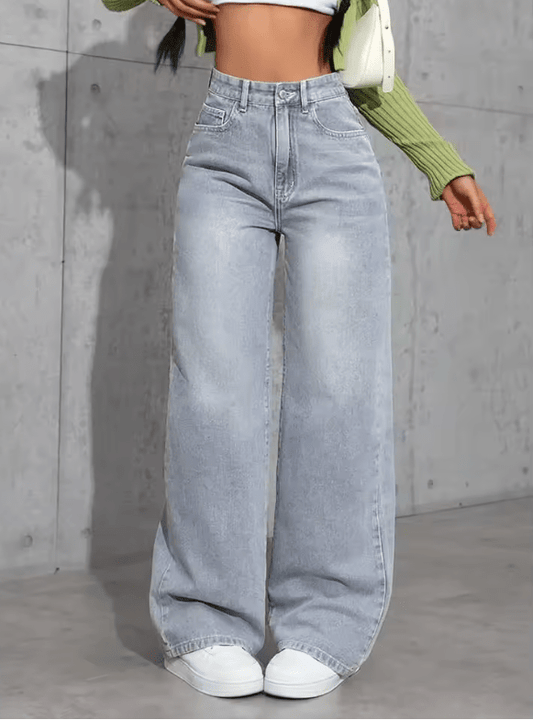High Waist Straight Leg Women’s Jeans – Loose Fit, Sweet & Spicy Street Style Denim Pants – Casual Long Trousers for Spring & Autumn