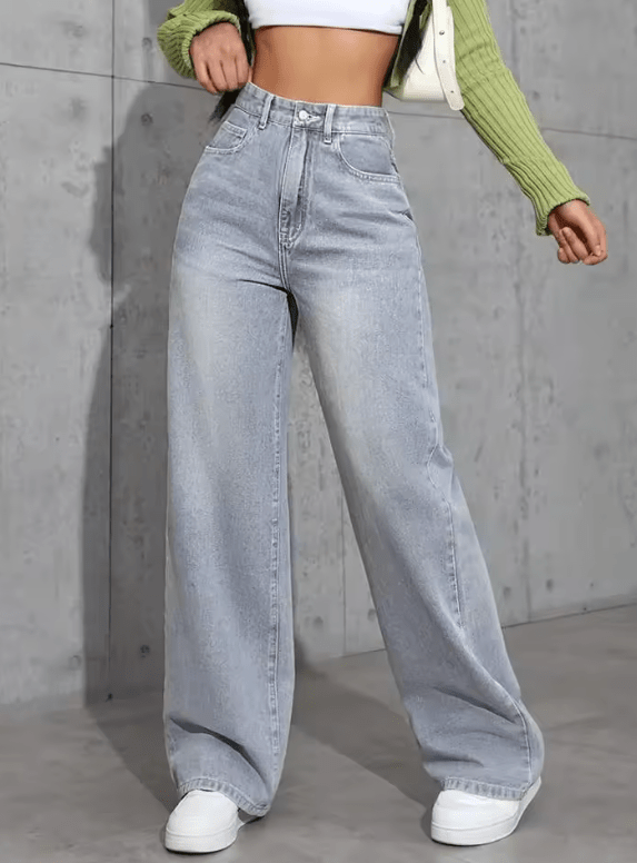 High Waist Straight Leg Women’s Jeans – Loose Fit, Sweet & Spicy Street Style Denim Pants – Casual Long Trousers for Spring & Autumn