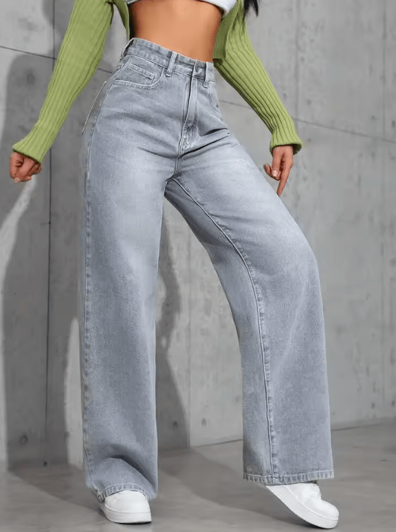 High Waist Straight Leg Women’s Jeans – Loose Fit, Sweet & Spicy Street Style Denim Pants – Casual Long Trousers for Spring & Autumn