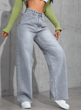 High Waist Straight Leg Women’s Jeans – Loose Fit, Sweet & Spicy Street Style Denim Pants – Casual Long Trousers for Spring & Autumn