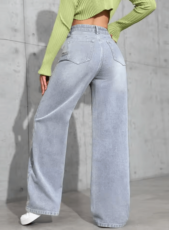 High Waist Straight Leg Women’s Jeans – Loose Fit, Sweet & Spicy Street Style Denim Pants – Casual Long Trousers for Spring & Autumn