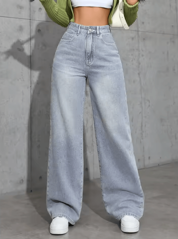 High Waist Straight Leg Women’s Jeans – Loose Fit, Sweet & Spicy Street Style Denim Pants – Casual Long Trousers for Spring & Autumn