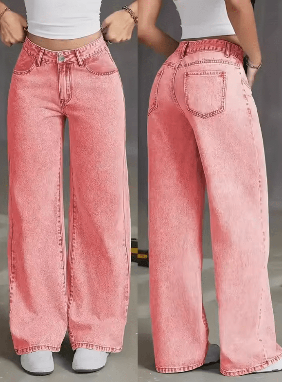 High Waist Straight Leg Women’s Jeans – Loose Fit, Sweet & Spicy Street Style Denim Pants – Casual Long Trousers for Spring & Autumn