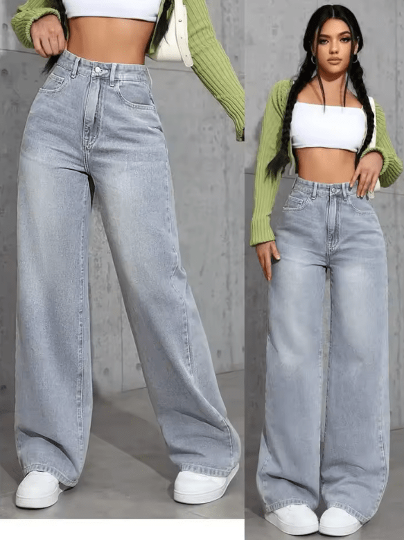 High Waist Straight Leg Women’s Jeans – Loose Fit, Sweet & Spicy Street Style Denim Pants – Casual Long Trousers for Spring & Autumn
