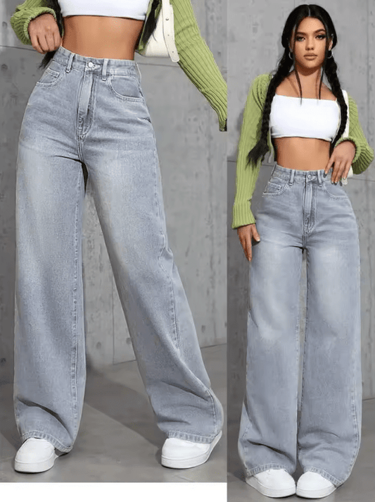 High Waist Straight Leg Women’s Jeans – Loose Fit, Sweet & Spicy Street Style Denim Pants – Casual Long Trousers for Spring & Autumn