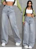 High Waist Straight Leg Women’s Jeans – Loose Fit, Sweet & Spicy Street Style Denim Pants – Casual Long Trousers for Spring & Autumn