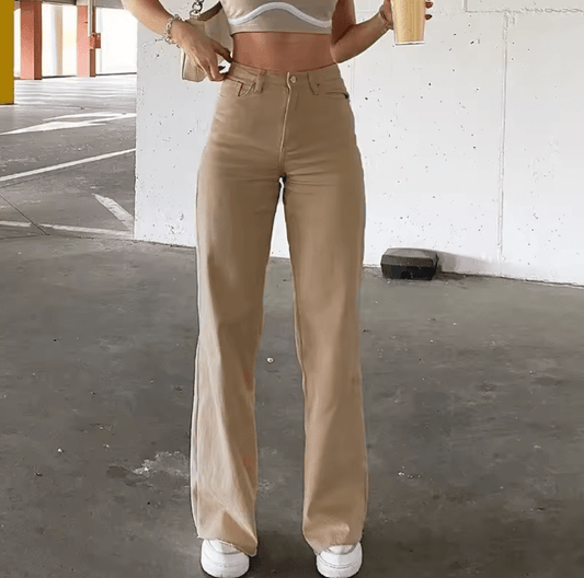 2025 Women’s Pure Color High Waist Jeans – Loose Drape Fit, Slim Straight Leg Denim Pants – Casual Long Trousers, Comfortable Everyday Style
