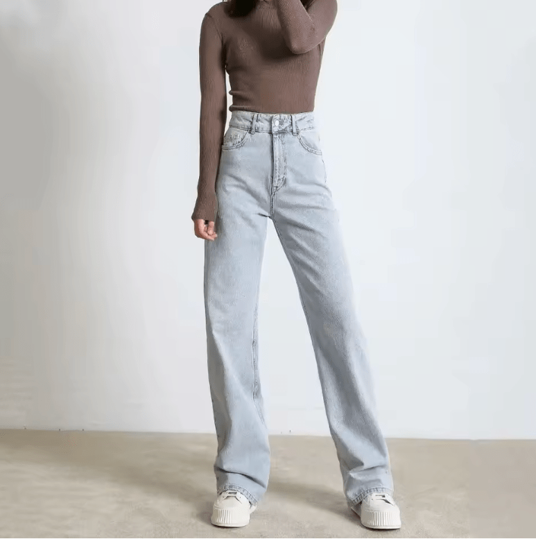 2025 Women’s Pure Color High Waist Jeans – Loose Drape Fit, Slim Straight Leg Denim Pants – Casual Long Trousers, Comfortable Everyday Style