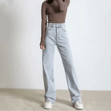 2025 Women’s Pure Color High Waist Jeans – Loose Drape Fit, Slim Straight Leg Denim Pants – Casual Long Trousers, Comfortable Everyday Style