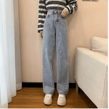 2025 Women’s Pure Color High Waist Jeans – Loose Drape Fit, Slim Straight Leg Denim Pants – Casual Long Trousers, Comfortable Everyday Style