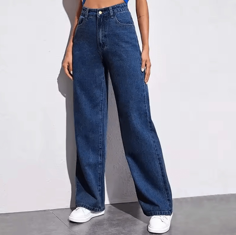 2025 Women’s Pure Color High Waist Jeans – Loose Drape Fit, Slim Straight Leg Denim Pants – Casual Long Trousers, Comfortable Everyday Style