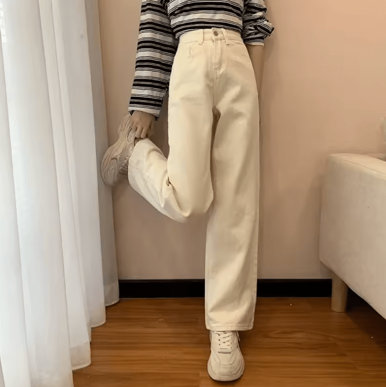 2025 Women’s Pure Color High Waist Jeans – Loose Drape Fit, Slim Straight Leg Denim Pants – Casual Long Trousers, Comfortable Everyday Style