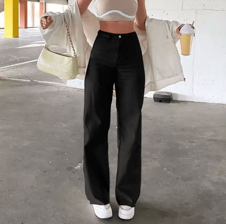 2025 Women’s Pure Color High Waist Jeans – Loose Drape Fit, Slim Straight Leg Denim Pants – Casual Long Trousers, Comfortable Everyday Style