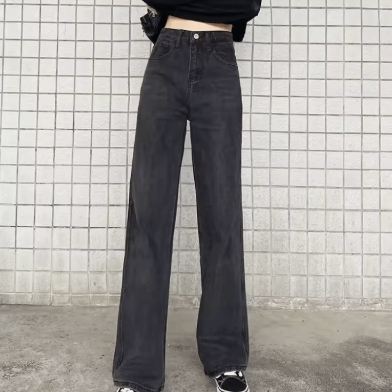 2025 Women’s Pure Color High Waist Jeans – Loose Drape Fit, Slim Straight Leg Denim Pants – Casual Long Trousers, Comfortable Everyday Style