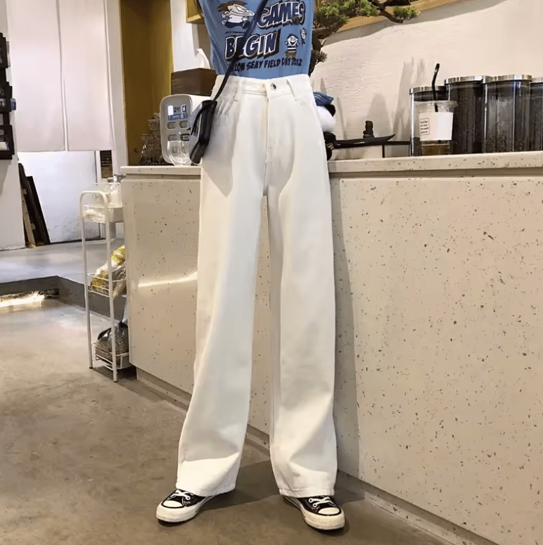 2025 Women’s Pure Color High Waist Jeans – Loose Drape Fit, Slim Straight Leg Denim Pants – Casual Long Trousers, Comfortable Everyday Style