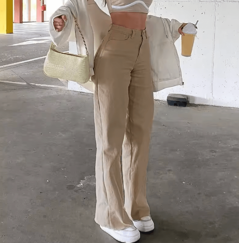 2025 Women’s Pure Color High Waist Jeans – Loose Drape Fit, Slim Straight Leg Denim Pants – Casual Long Trousers, Comfortable Everyday Style