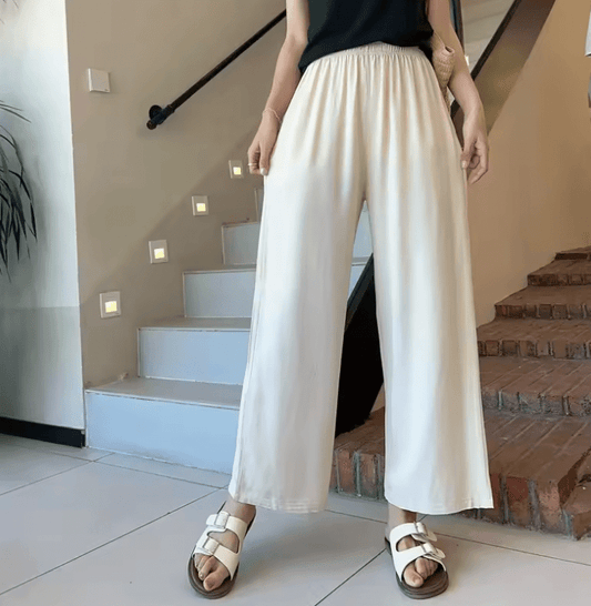 Women’s Loose Straight-Leg Summer Pants – Lightweight Cotton-Silk Blend, 9/10 Length Casual Trousers – Breathable & Relaxed Fit for Warm Weather