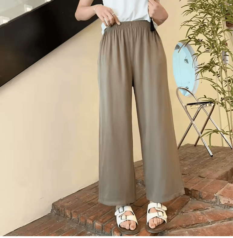 Women’s Loose Straight-Leg Summer Pants – Lightweight Cotton-Silk Blend, 9/10 Length Casual Trousers – Breathable & Relaxed Fit for Warm Weather